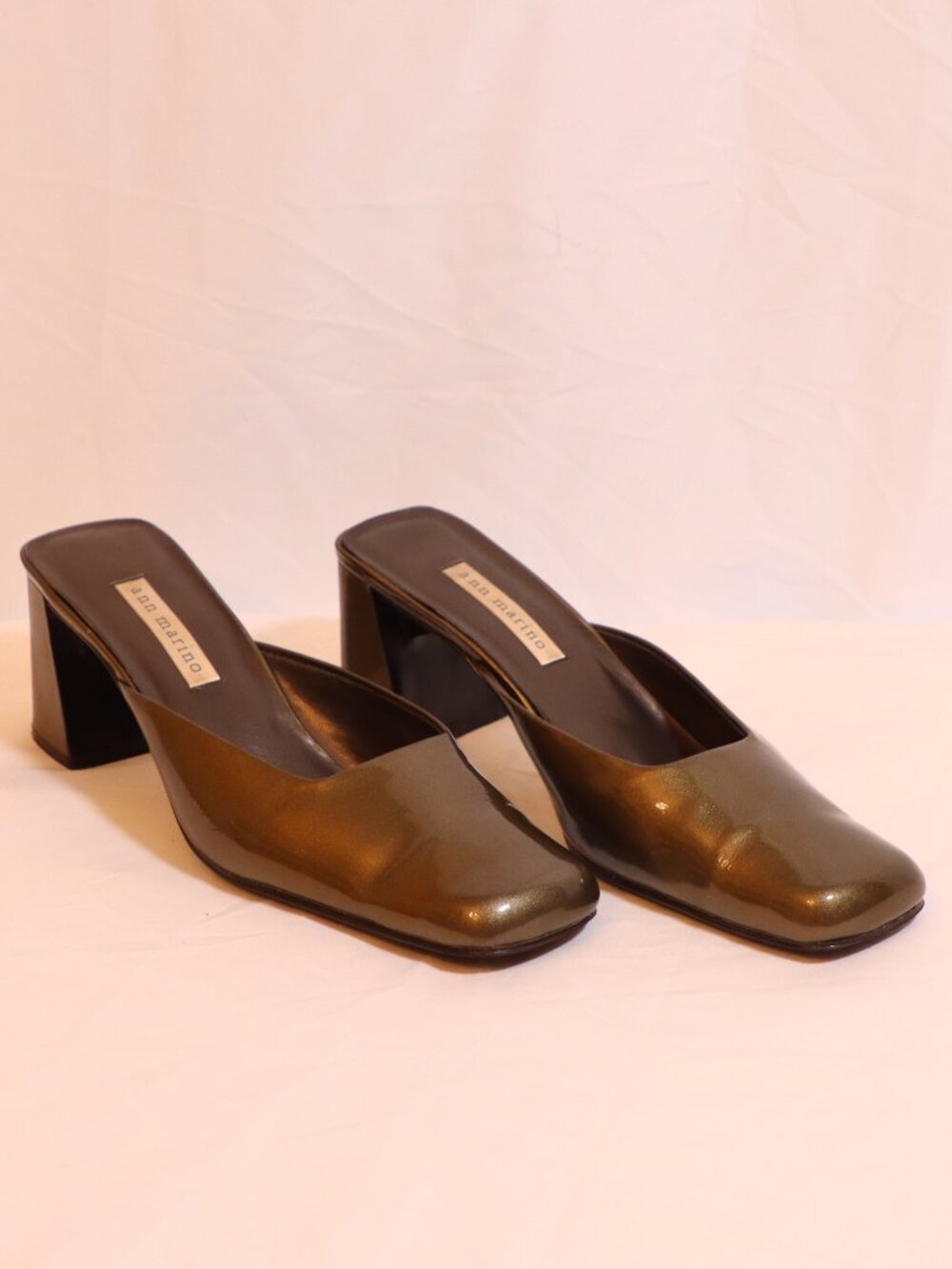 Vintage Patent Greenish Gray Ann Marino Size 8.5 Mules